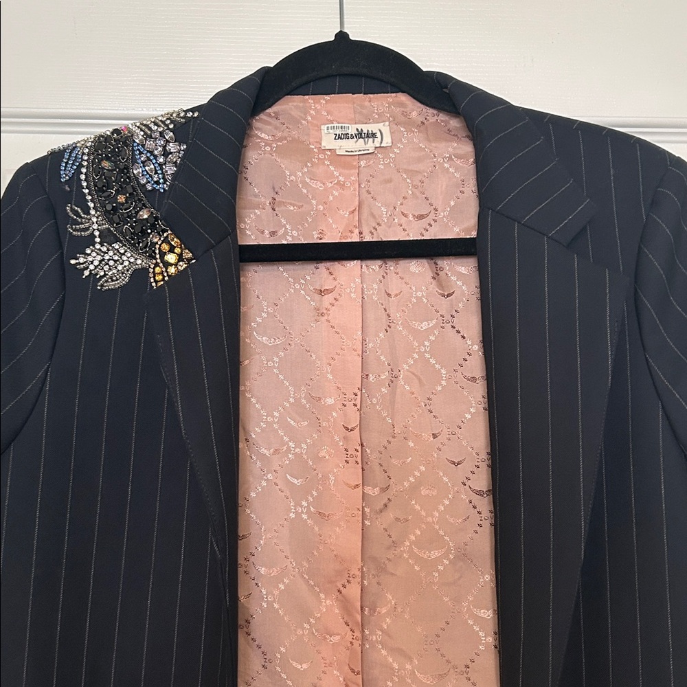Zadig & Voltaire Volys Pinstripes Beaded Snake Blazer - Picture 3 of 11